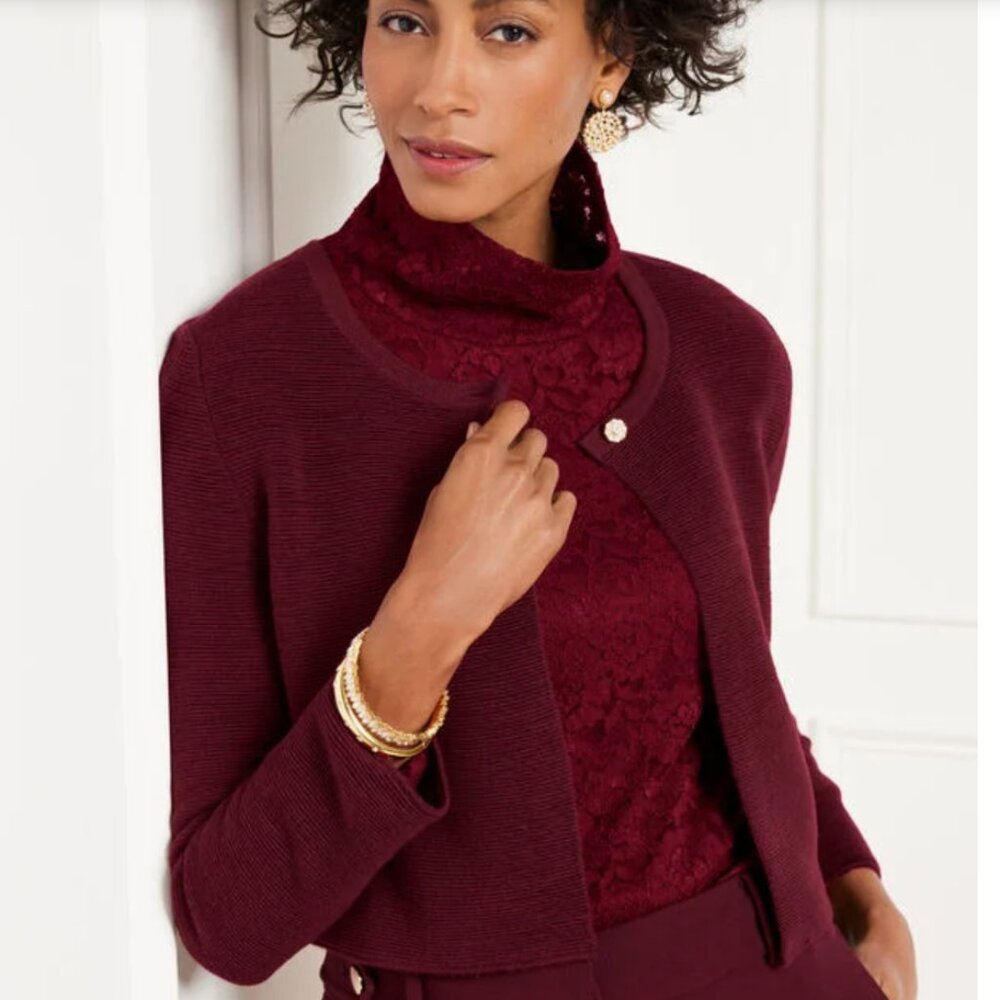 NEW Talbots Crystal Button Shrug Cardigan, Burgundy